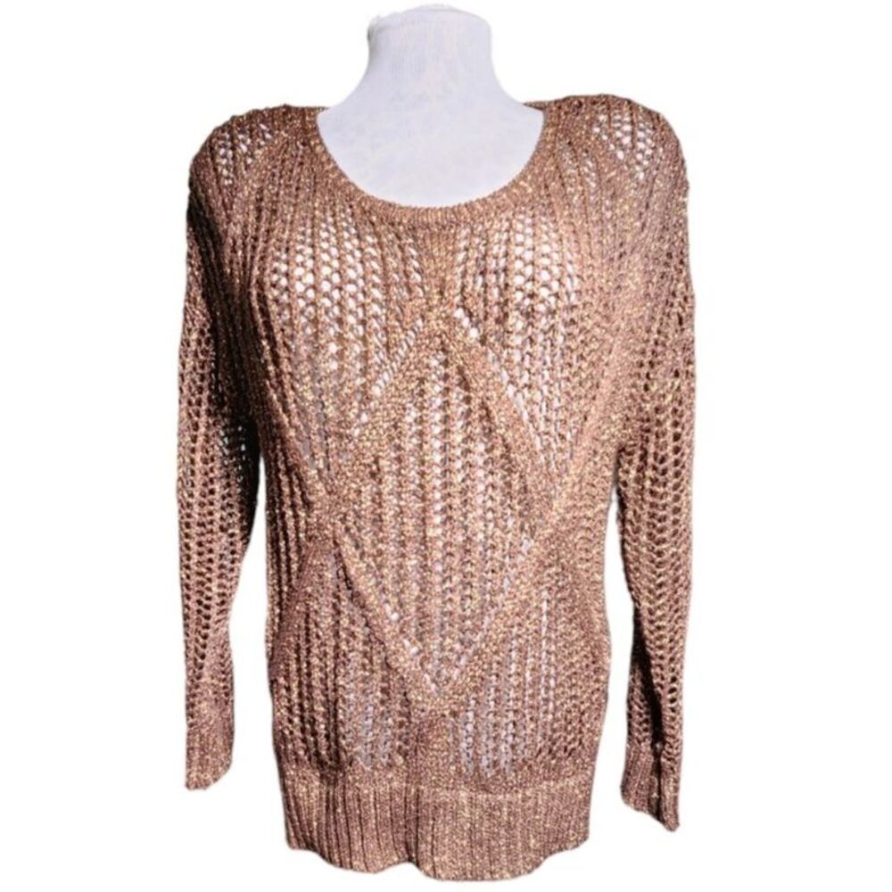 I Jeans by Buffalo Alicia‎ Brown Metallic Loose Knit Scoop Neck Sweater Size M